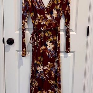 Floral Wrap Maxi Dress in Burgundy
